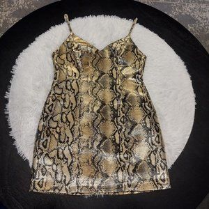 Topshop | Metallic Gold Snakeskin Print Spaghetti Strap Cami Mini Dress